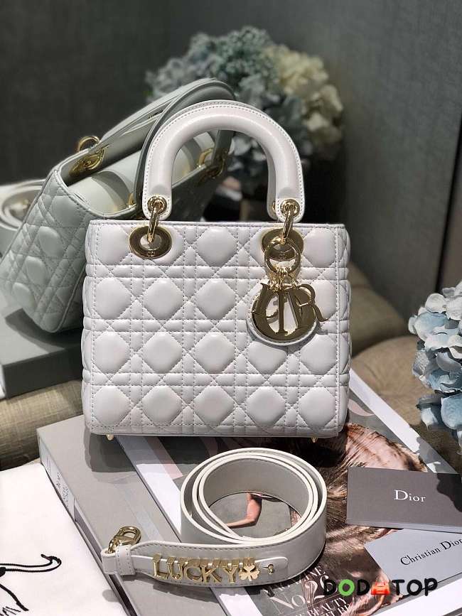 Dior white Lady Dior with gold hardware 20cm - 1