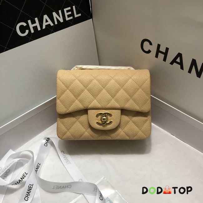 CHANEL FLAP BAG CAVIAR GOLD HARDWARE IN BEIGE 17CM - 1