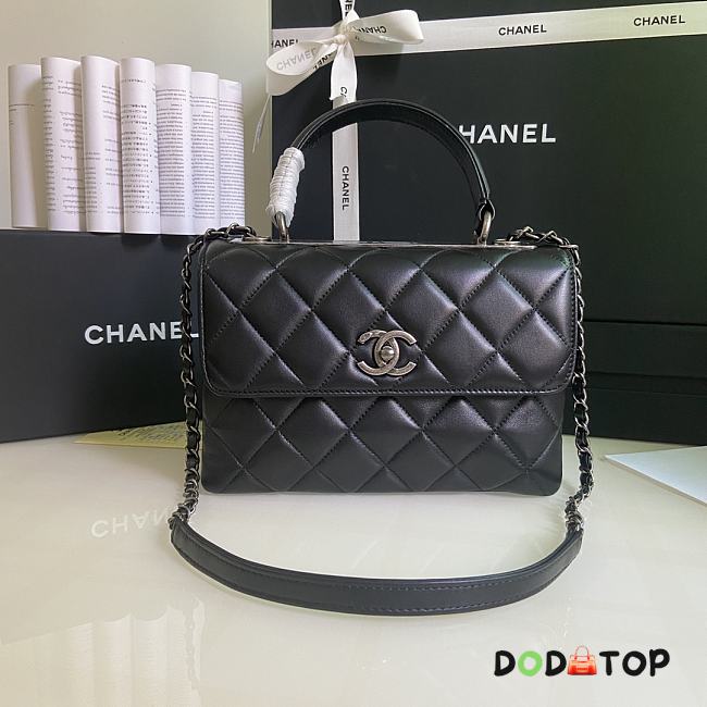 CHANEL FLAP BAG WITH TOP HANDLE A92236# Lambskin Black with Silver Hardware - 1