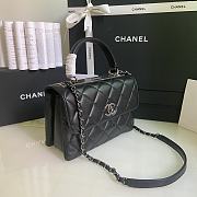 CHANEL FLAP BAG WITH TOP HANDLE A92236# Lambskin Black with Silver Hardware - 6