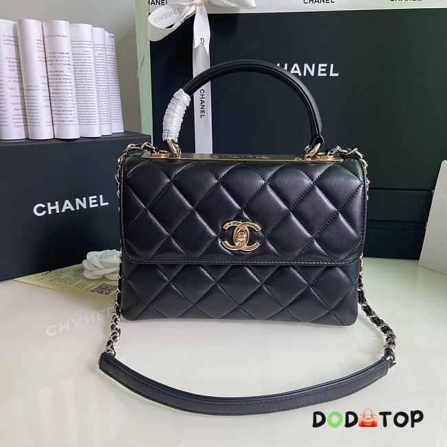 CHANEL FLAP BAG WITH TOP HANDLE A92236# Lambskin Black with Gold Hardware - 1