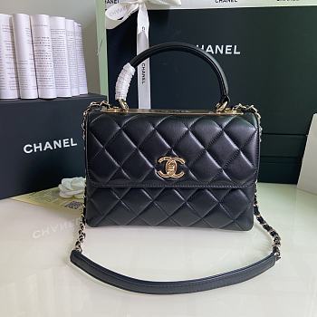 CHANEL FLAP BAG WITH TOP HANDLE A92236# Lambskin Black with Gold Hardware