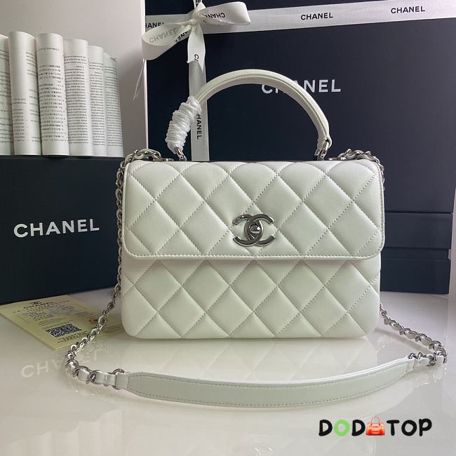 CHANEL FLAP BAG WITH TOP HANDLE A92236# Lambskin & Silver Metal in White - 1