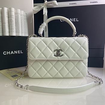 CHANEL FLAP BAG WITH TOP HANDLE A92236# Lambskin & Silver Metal in White