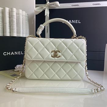 CHANEL FLAP BAG WITH TOP HANDLE A92236# Lambskin & Gold Metal in White