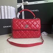 CHANEL FLAP BAG WITH TOP HANDLE A92236# Lambskin & Silver Metal in Red - 1