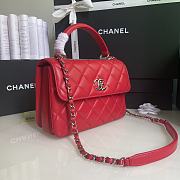 CHANEL FLAP BAG WITH TOP HANDLE A92236# Lambskin & Silver Metal in Red - 6