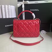 CHANEL FLAP BAG WITH TOP HANDLE A92236# Lambskin & Silver Metal in Red - 5