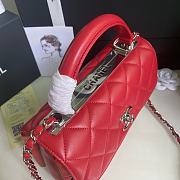 CHANEL FLAP BAG WITH TOP HANDLE A92236# Lambskin & Silver Metal in Red - 3