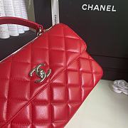 CHANEL FLAP BAG WITH TOP HANDLE A92236# Lambskin & Silver Metal in Red - 2