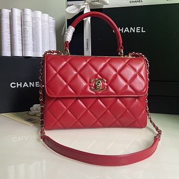 CHANEL FLAP BAG WITH TOP HANDLE A92236# Lambskin & Gold Metal in Red