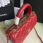 CHANEL FLAP BAG WITH TOP HANDLE A92236# Lambskin & Gold Metal in Red - 6