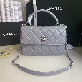 CHANEL FLAP BAG WITH TOP HANDLE A92236# Lambskin & Silver Metal in Grey