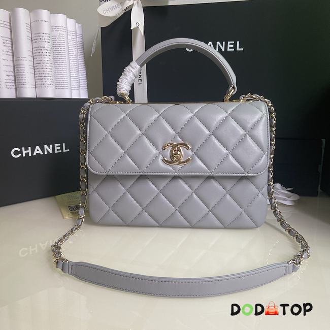CHANEL FLAP BAG WITH TOP HANDLE A92236# Lambskin & Gold Metal in Grey - 1