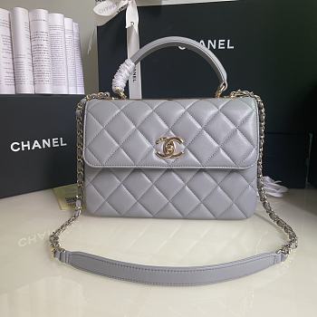 CHANEL FLAP BAG WITH TOP HANDLE A92236# Lambskin & Gold Metal in Grey