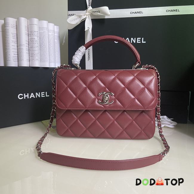 CHANEL FLAP BAG WITH TOP HANDLE A92236# Lambskin & Silver Metal in Burgundy - 1