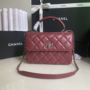 CHANEL FLAP BAG WITH TOP HANDLE A92236# Lambskin & Silver Metal in Burgundy