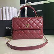 CHANEL FLAP BAG WITH TOP HANDLE A92236# Lambskin & Gold Metal in Burgundy - 1