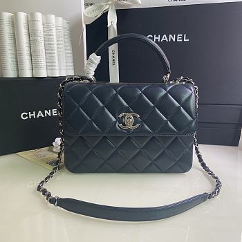 CHANEL FLAP BAG WITH TOP HANDLE A92236# Lambskin & Silver Metal in Blue