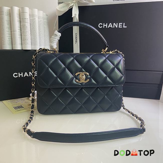 CHANEL FLAP BAG WITH TOP HANDLE A92236# Lambskin & Gold Metal in Blue - 1