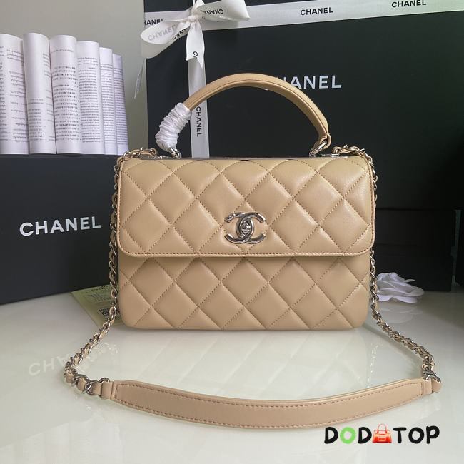 CHANEL FLAP BAG WITH TOP HANDLE A92236# Lambskin & Silver Metal in Beige - 1