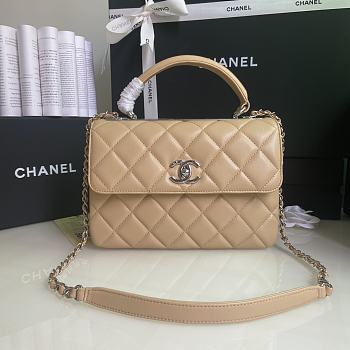 CHANEL FLAP BAG WITH TOP HANDLE A92236# Lambskin & Silver Metal in Beige