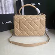 CHANEL FLAP BAG WITH TOP HANDLE A92236# Lambskin & Silver Metal in Beige - 6