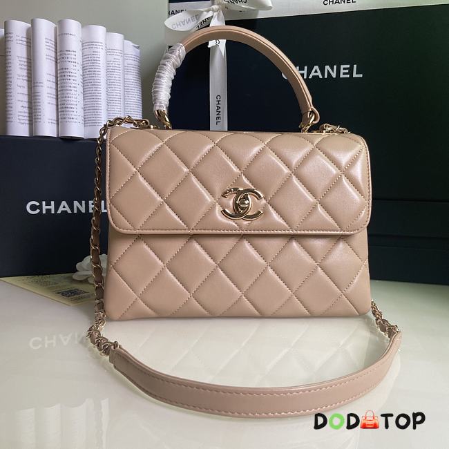 CHANEL FLAP BAG WITH TOP HANDLE A92236# Lambskin & Gold Metal in Beige - 1