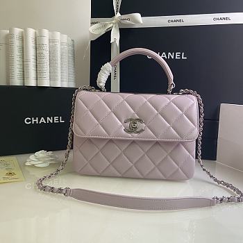 CHANEL FLAP BAG WITH TOP HANDLE A92236# Lambskin & Silver Metal in Pink