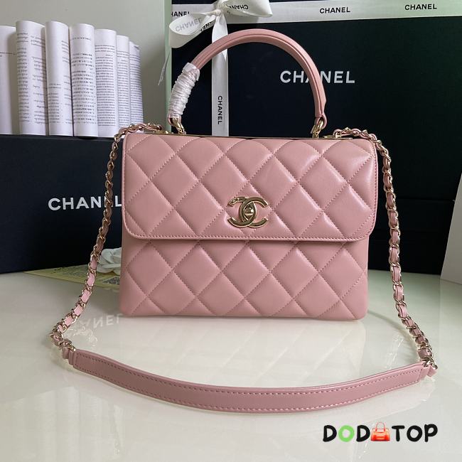 CHANEL FLAP BAG WITH TOP HANDLE A92236# Lambskin & Gold Metal in Pink - 1
