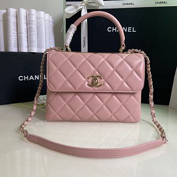 CHANEL FLAP BAG WITH TOP HANDLE A92236# Lambskin & Gold Metal in Pink