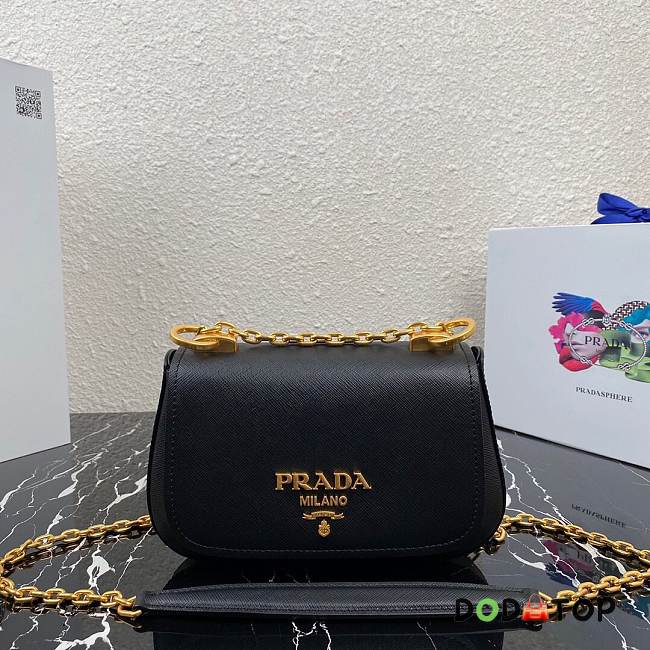 Prada Saffiano Leather Bag with Gold Chain in Black 1BD275 - 1