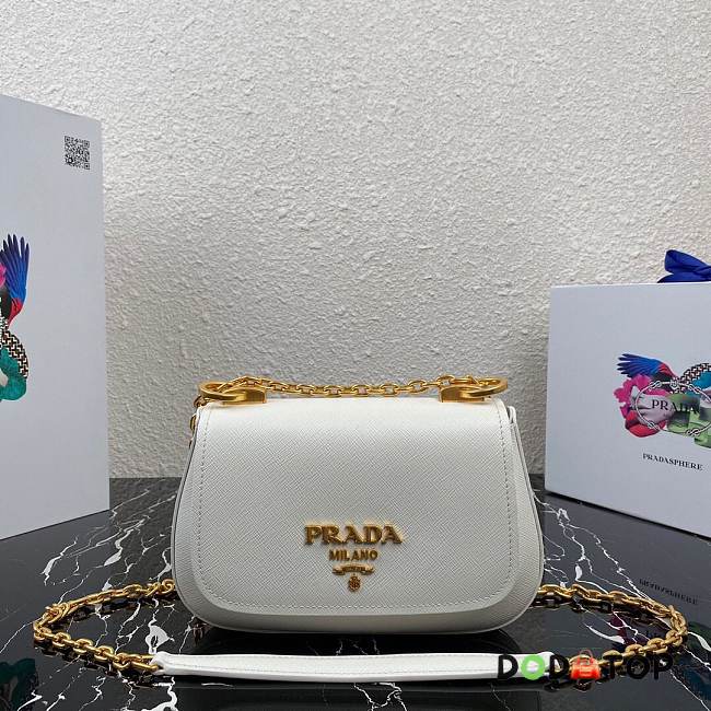 Prada Saffiano Leather Bag with Gold Chain in White 1BD275 - 1