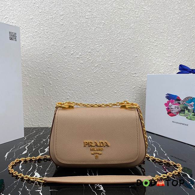 Prada Saffiano Leather Bag with Gold Chain in Beige 1BD275 - 1