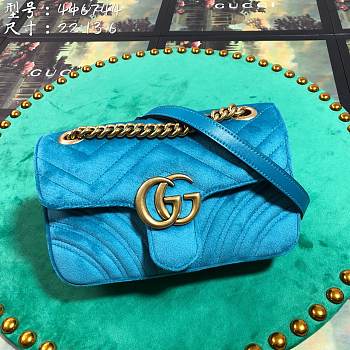 Gucci GG Marmont Style 446744 Light Blue Velvet