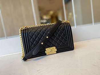 CHANEL BOY BAG WITH TOP HANDLE BLACK A67086 SIZE 25 CM