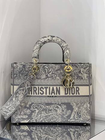 DIOR LARGE LADY D-LITE EMBROIDERED BAG GRAY M0565 SIZE 32 CM