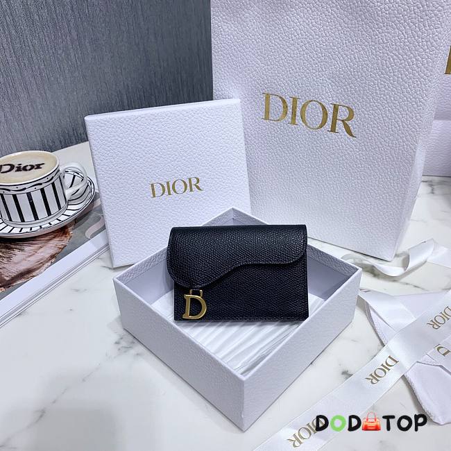 DIOR SADDLE FLAP CARD HOLDER BLACK S5611 SIZE 10.5 CM - 1