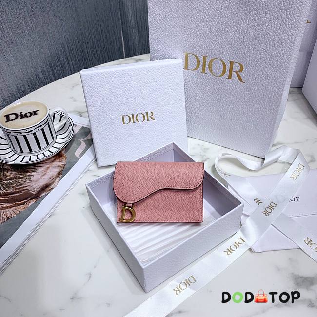 DIOR SADDLE FLAP CARD HOLDER LIGHT PINK S5611 SIZE 10.5 CM - 1