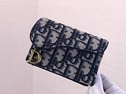 DIOR SADDLE FLAP CARD HOLDER BLUE OBLIQUE JACQUARD S5611 SIZE 10.5 CM - 3