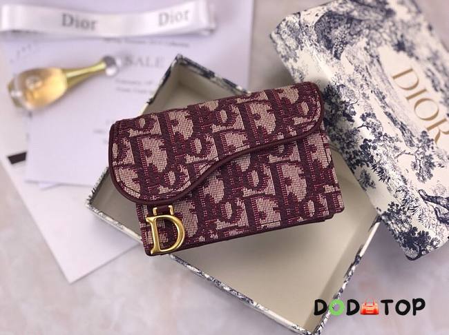 DIOR SADDLE FLAP CARD HOLDER RED OBLIQUE JACQUARD S5611 SIZE 10.5 CM - 1