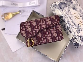 DIOR SADDLE FLAP CARD HOLDER RED OBLIQUE JACQUARD S5611 SIZE 10.5 CM