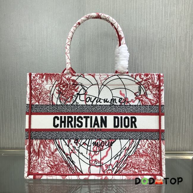 DIOR SMALL BOOK TOTE RED AND WHITE D-ROYAUME EMBROIDERY M1296 SIZE 36.5 CM - 1