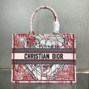 DIOR SMALL BOOK TOTE RED AND WHITE D-ROYAUME EMBROIDERY M1296 SIZE 36.5 CM - 1