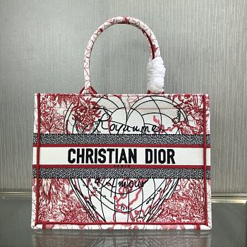 DIOR SMALL BOOK TOTE RED AND WHITE D-ROYAUME EMBROIDERY M1296 SIZE 36.5 CM