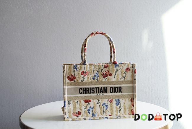 DIOR SMALL BOOK TOTE FLOWER IN BEIGE EMBROIDERY M1296 SIZE 36.5 CM - 1