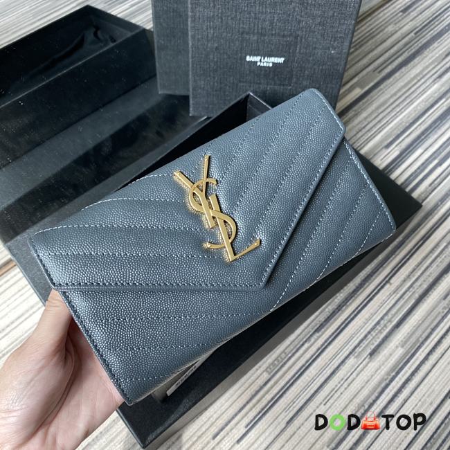 YSL MONOGRAM LONG WALLET SLATE GRAY & GOLD-TONE METAL 437469 SIZE 19 CM - 1