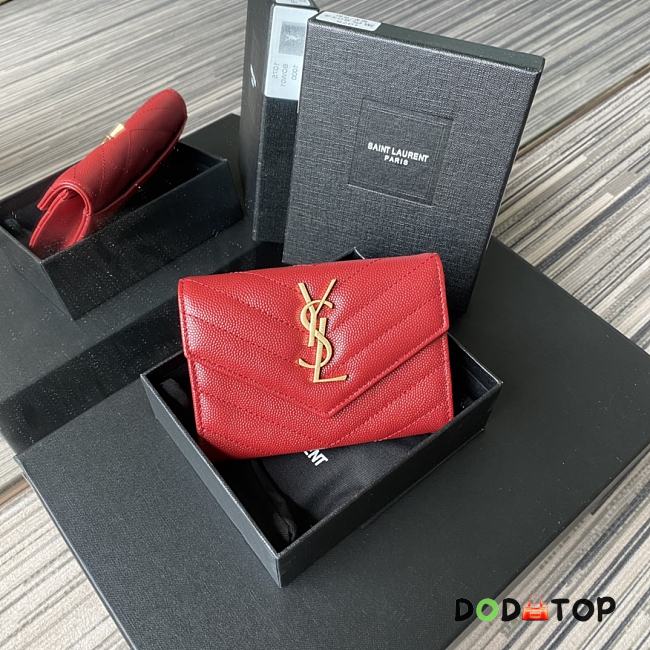 YSL MONOGRAM SMALL WALLET RED & GOLD-TONE METAL 414404 SIZE 13.5 CM - 1