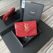 YSL MONOGRAM SMALL WALLET RED & GOLD-TONE METAL 414404 SIZE 13.5 CM - 1