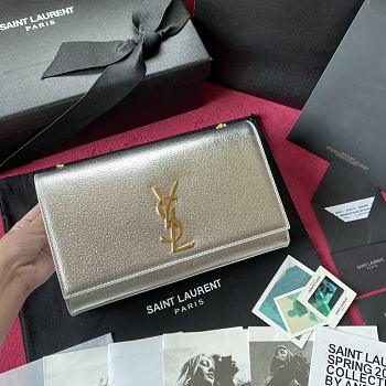 YSL KATE SMALL CLUTCH BAG SMOOTH LEATHER SILVER 326076 SIZE 24 CM